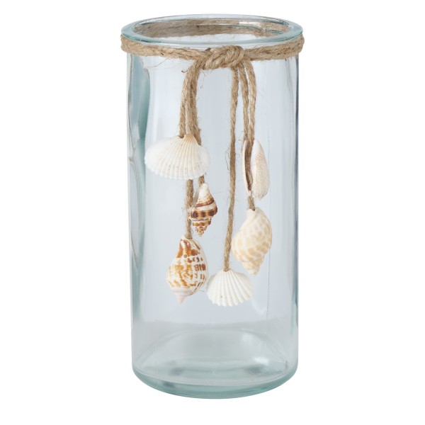 Maritimes Windlicht / Vase aus Glas mit Muschelanhänger