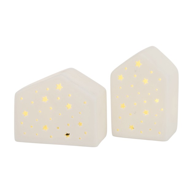 LED Lichthaus Sternenmuster aus Porzellan weiß in zwei Ausführungen