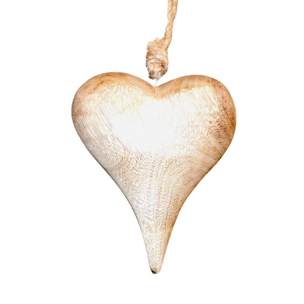Dekoanhänger Herz aus Mangoholz mit Juteband - 10cm