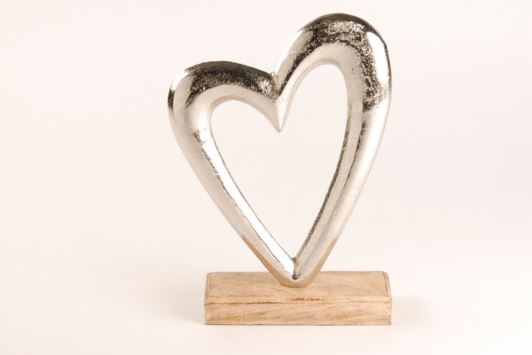 Dekoaufsteller einzelnes Herz aus Aluminium auf Holzfuß