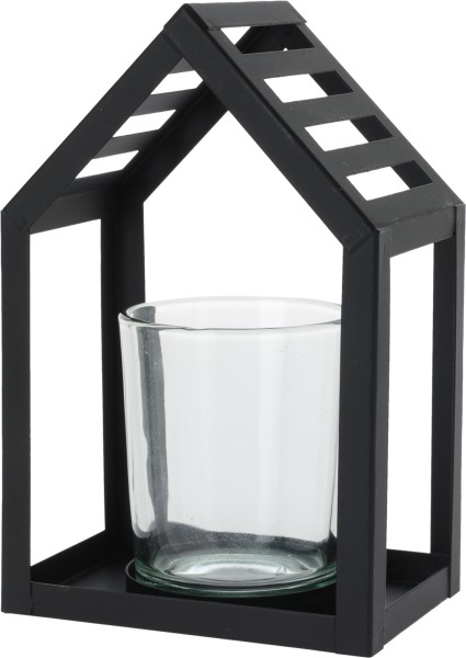 Teelichthalter Haus aus Metall mit Glaseinsatz