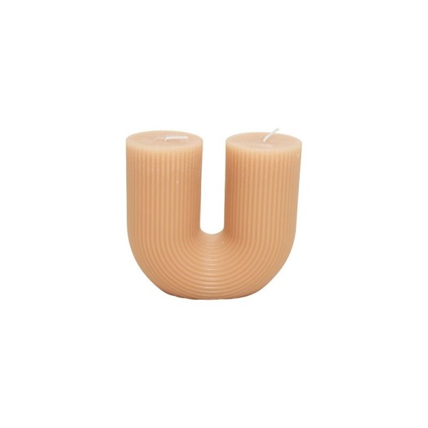 Kerze U-Form mit zwei Dochten unifarben Höhe 11,0 cm - beige braun