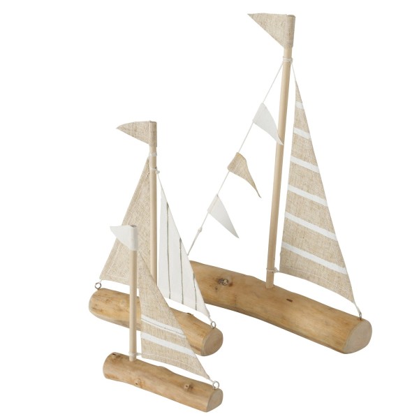 Maritimer Dekoaufsteller Segelboot auf Holz mit Leinensegel in drei Größen