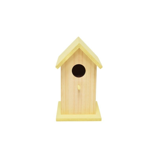 Vogelhaus aus Holz Höhe 20,0 cm - mit gelbem Dach