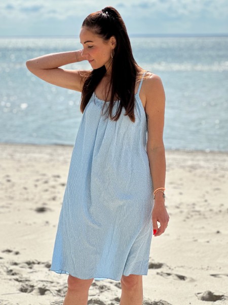 Sommerkleid mit Träger Streifen-Look hellblau