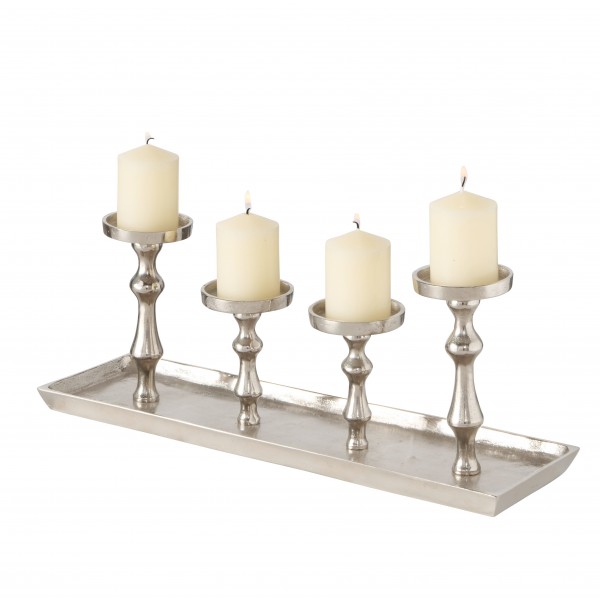 Kerzentablett silber aus Aluminium für 4 Kerzen