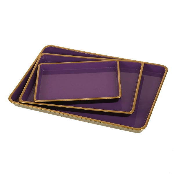 Kunststoff-Tablett lila mit goldfarb. Rand - in drei Größen