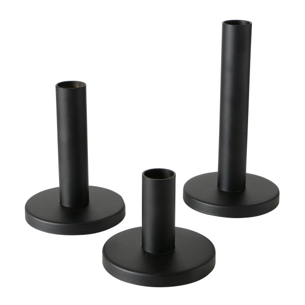 Schwarze Kerzenhalter aus Eisen mit rundem Fuss - 3er Set