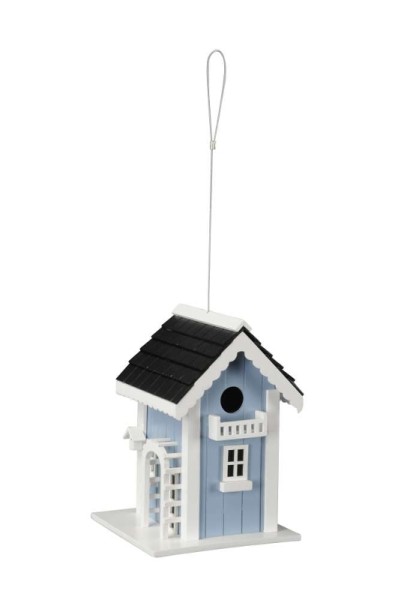 Vogelhaus “Villa” aus Holz, hellblau/schwarz/weiß