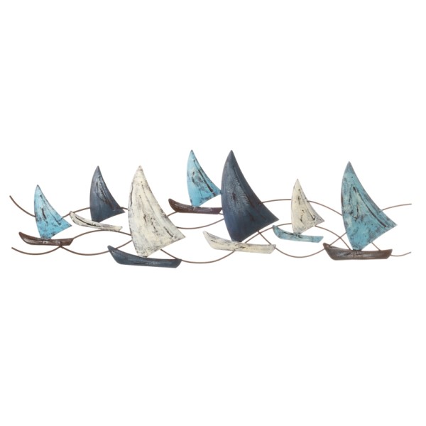 Maritimes Wandobjekt "Segelschiffe" in creme/blau/grau groß