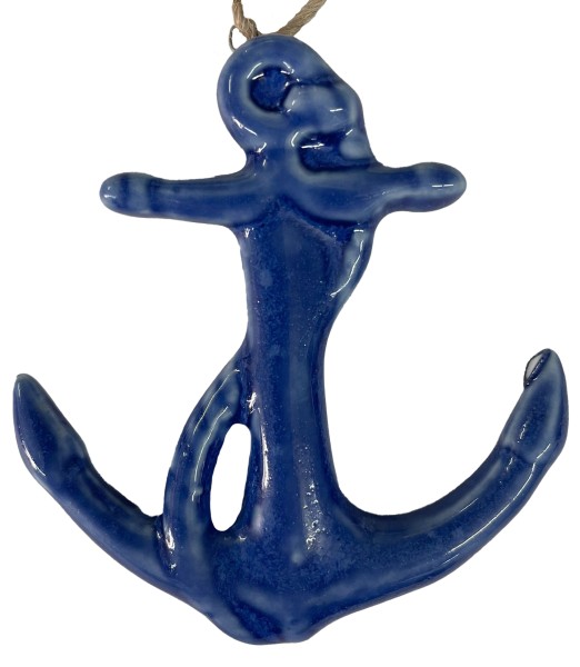 Maritimer Dekoanhänger Anker aus Porzellan blau