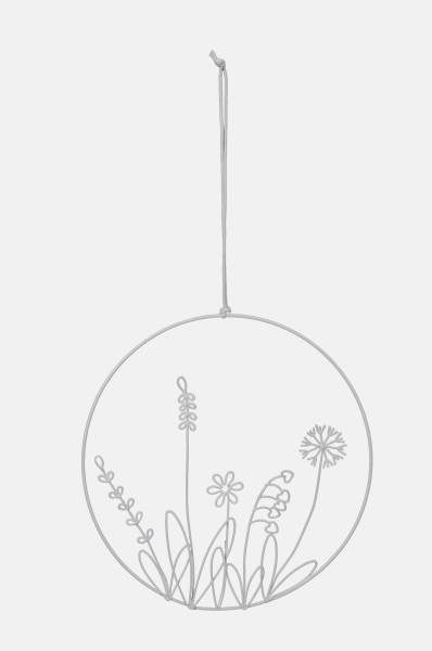 Dekohänger Blumenwiese rund aus Eisen weiß