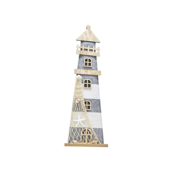 Maritimer Aufsteller Leuchturm aus Filz und Holz natur grau weiß - groß