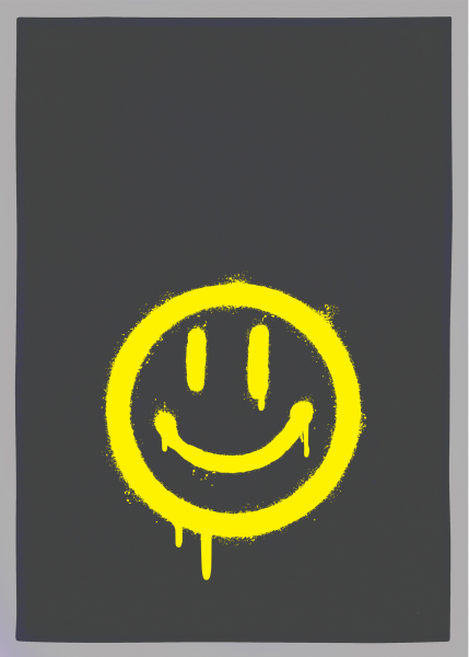 17;30 Geschirrtuch grau - Smiley in Gelb