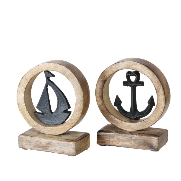 Maritimer Aufsteller rund auf Holzfuß schwarz in zwei Varianten