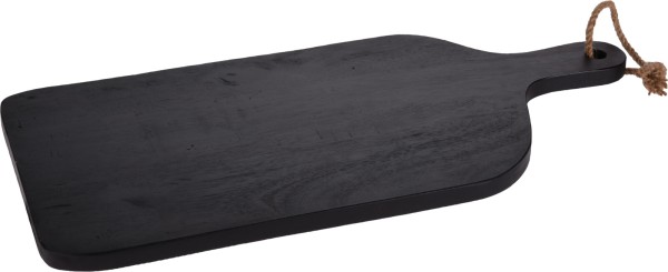 Schneidebrett aus Holz in schwarz rechteckig mit abgerundetem Griff 58cm