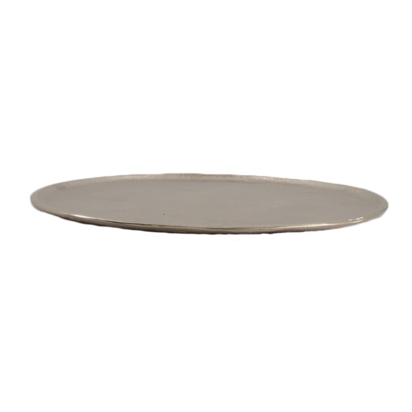 Dekoteller aus Aluminium oval in silber - groß, 30,5 x 27 cm