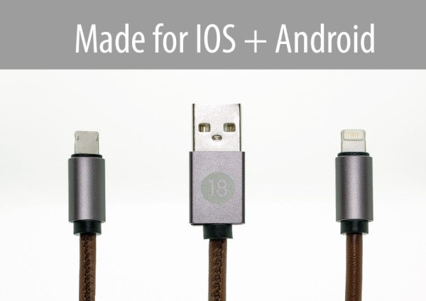 Concept 18 Leder-Ladekabel 2 in 1 für IOS und Android in schwarz