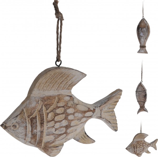 Maritimer Dekohänger Fisch aus Holz gewischt "Gr.M" in drei Varianten