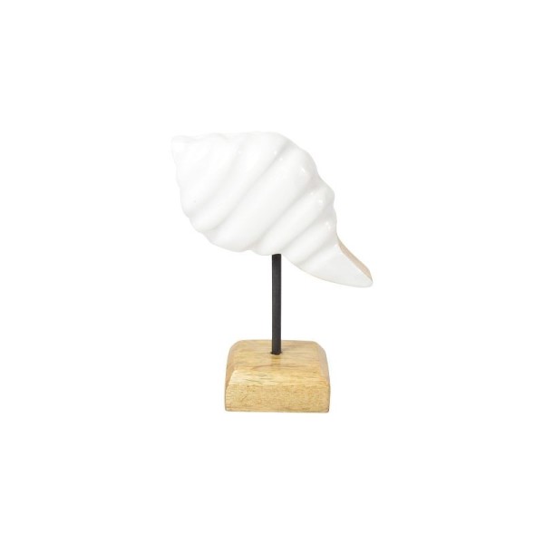 Dekoaufsteller Muschel aus Mangoholz weiß, natur Höhe 13 cm - Klein