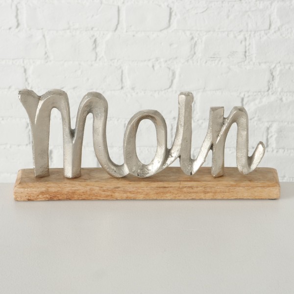 Schriftzug Moin aus Aluminium auf Mangoholz