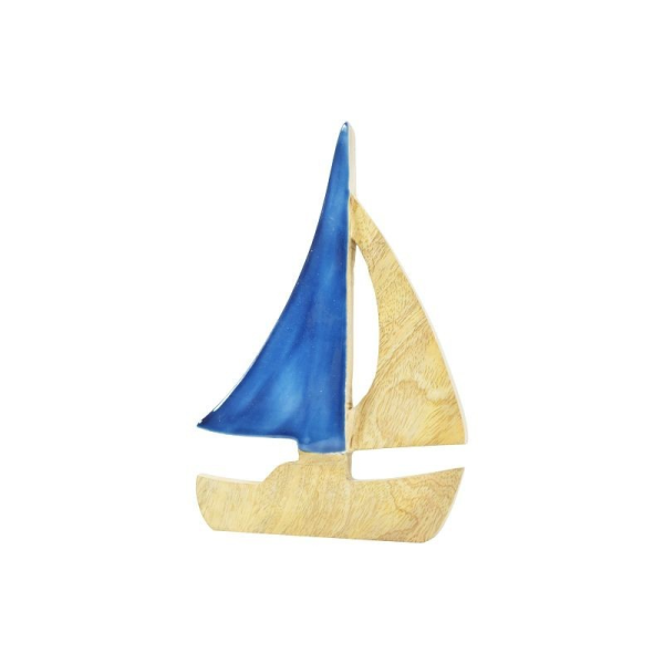 Dekoaufsteller Segelschiff aus Mangoholz blau, natur Höhe 15 cm - Mittel