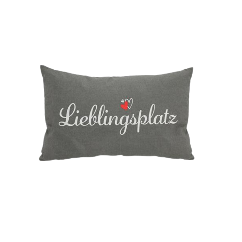 Kissen "Lieblingsplatz" in grau mit rotem Herz 50x30 cm