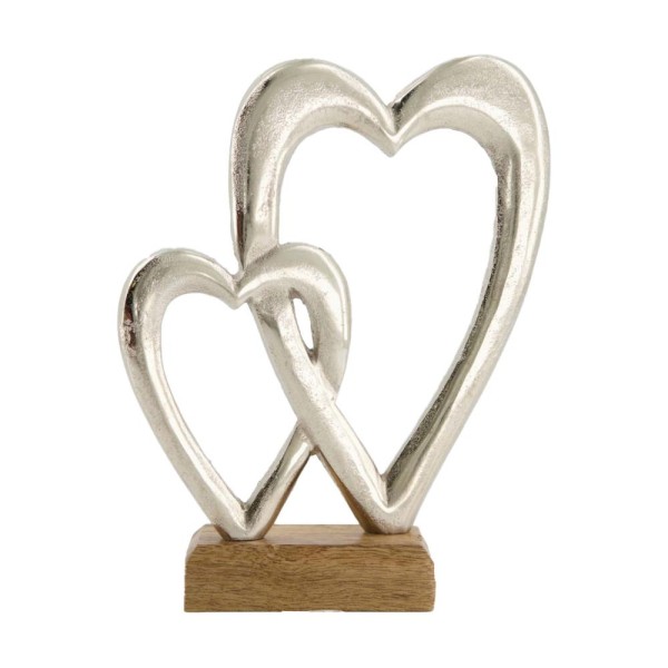 Dekoaufsteller verbundene Herzen aus Aluminium auf Holzfuß