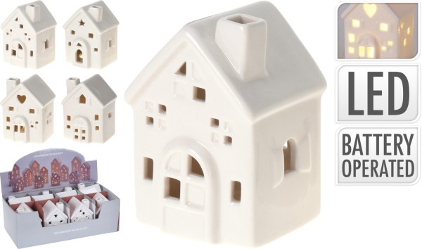 Häuser aus Porzellan in weiß mit LED 8cm