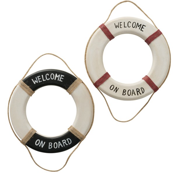Wandobjekt Rettungsring "Welcome on Board" schwarz/rot in zwei Ausführungen
